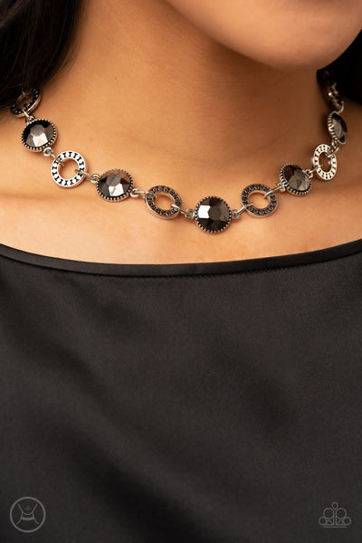 Rhinestone Rollout - Silver Paparazzi Necklace (#4710)