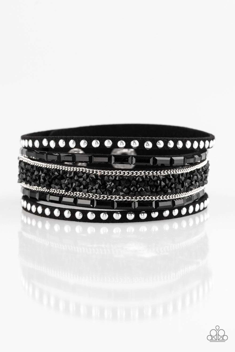 Paparazzi Wrap Bracelet - Rhinestone Rocker - Black (W111)