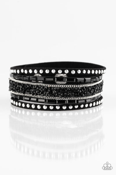 Paparazzi Wrap Bracelet - Rhinestone Rocker - Black (W111)