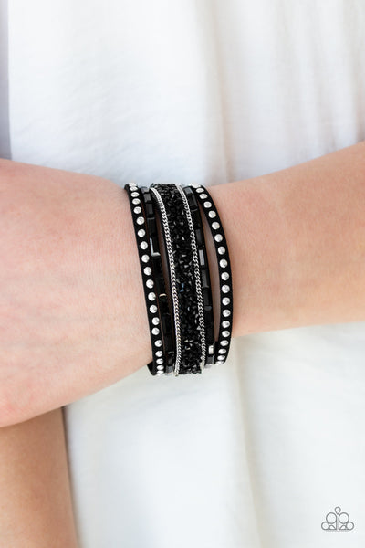 Paparazzi Wrap Bracelet - Rhinestone Rocker - Black (W111)