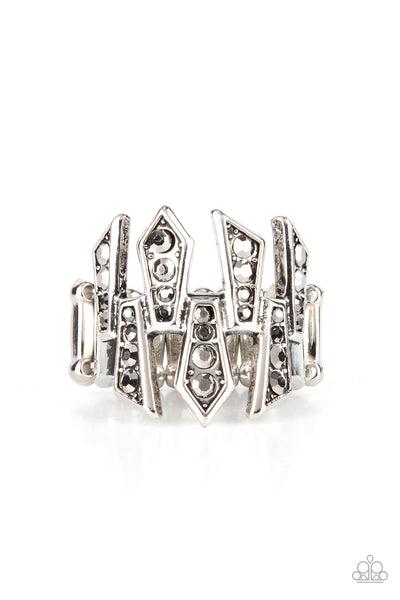 Juxtaposed Jewels - Silver Paparazzi Ring (R407)