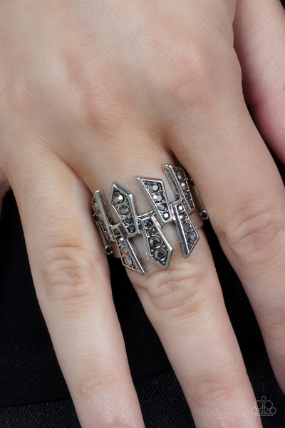 Juxtaposed Jewels - Silver Paparazzi Ring (R407)