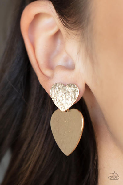 Heart-Racing Refinement - Gold Paparazzi Earring (#2506)