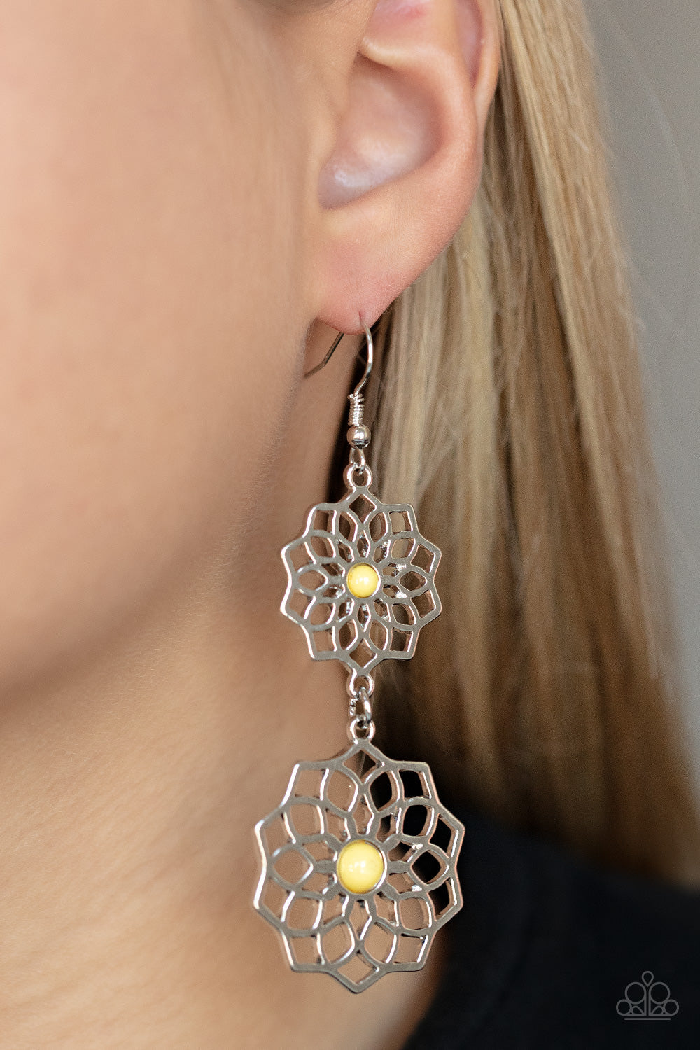 Posh Posy - Yellow Paparazzi Earring (#5307)