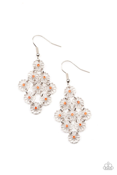 Bustling Blooms - Orange Paparazzi Earring (#3905)