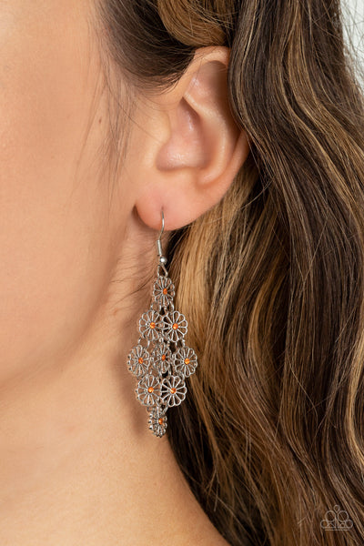 Bustling Blooms - Orange Paparazzi Earring (#3905)