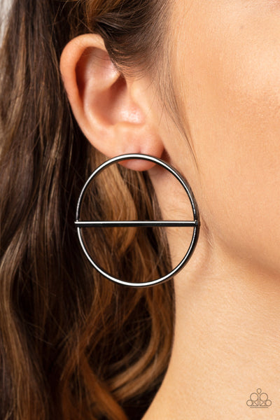 Dynamic Diameter - Black Paparazzi Earring (PZ-4285)