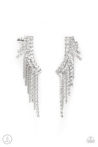 Thunderstruck Sparkle - White Paparazzi Earring (#3636)