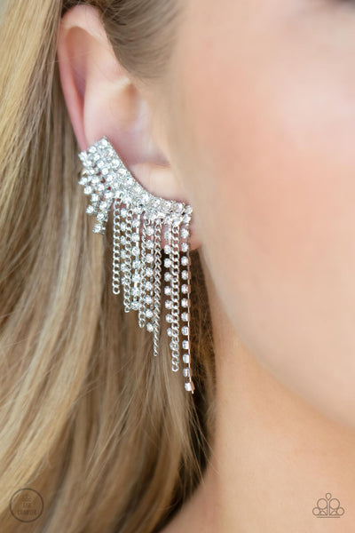 Thunderstruck Sparkle - White Paparazzi Earring (#3636)