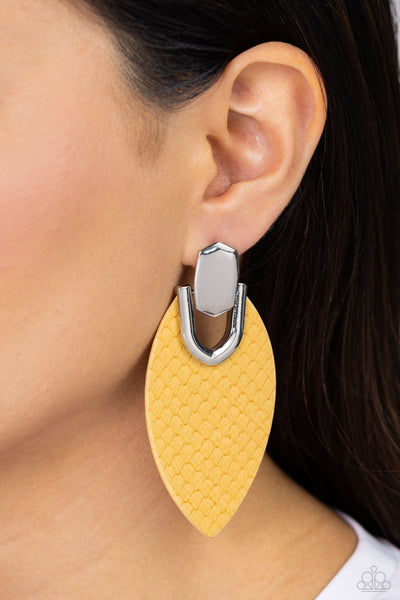 Wildly Workable - Yellow Paparazzi Earring (#5576)