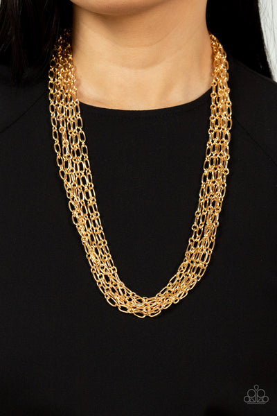 Dynamite Dynamo - Gold Paparazzi Necklace (#2222)