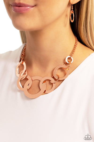 Uptown Links - Copper Paparazzi Necklace (#5729)