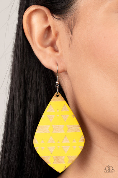 Zimbabwe Zoo - Yellow Paparazzi Earring (#5060)