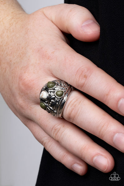 Down-To-Earth Detail - Green Paparazzi Ring T39