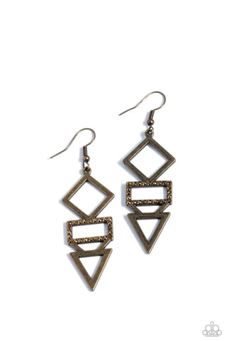 Glamorously Geometric - Brass Paparazzi Earring (#4977)