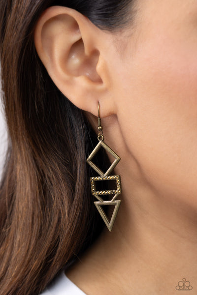 Glamorously Geometric - Brass Paparazzi Earring (#4977)