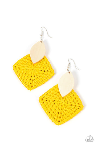 Sabbatical WEAVE - Yellow Paparazzi Earring (#3788)