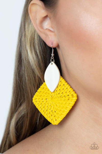 Sabbatical WEAVE - Yellow Paparazzi Earring (#3788)