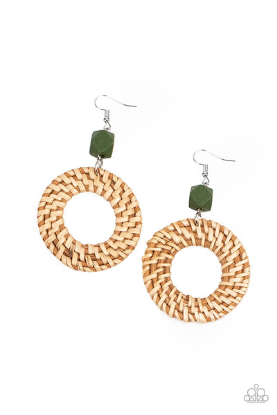 Wildly Wicker - Green Paparazzi Earring (#5068)