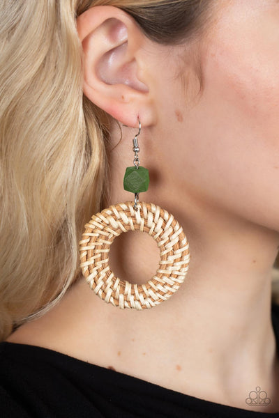 Wildly Wicker - Green Paparazzi Earring (#5068)