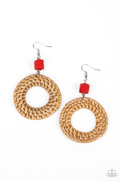 Wildly Wicker - Red Paparazzi Earring (#4929)