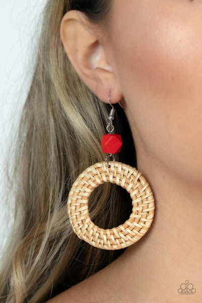 Wildly Wicker - Red Paparazzi Earring (#4929)