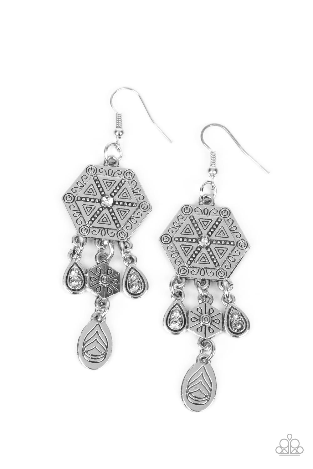 Dreamcatcher Delight - White Paparazzi Earring (PZ-970)