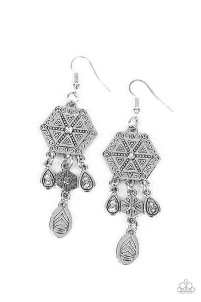 Dreamcatcher Delight - White Paparazzi Earring (#970)