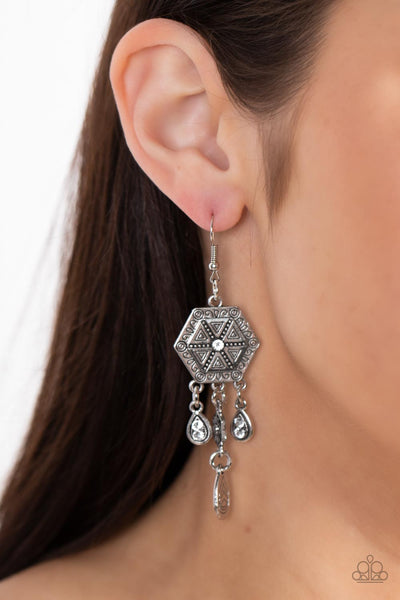 Dreamcatcher Delight - White Paparazzi Earring (#970)