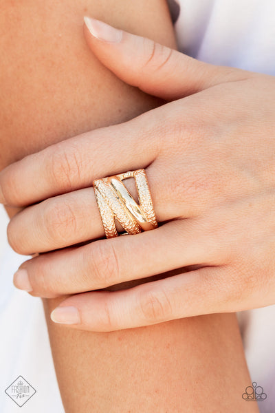 Contemporary Convergence - Gold Paparazzi Fashion Fix Ring Oct 2021 (FF010)