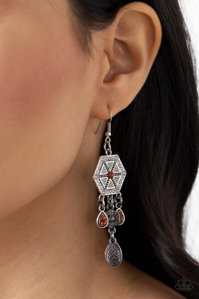 Dreamcatcher Delight - Orange Paparazzi Earring (#5305)