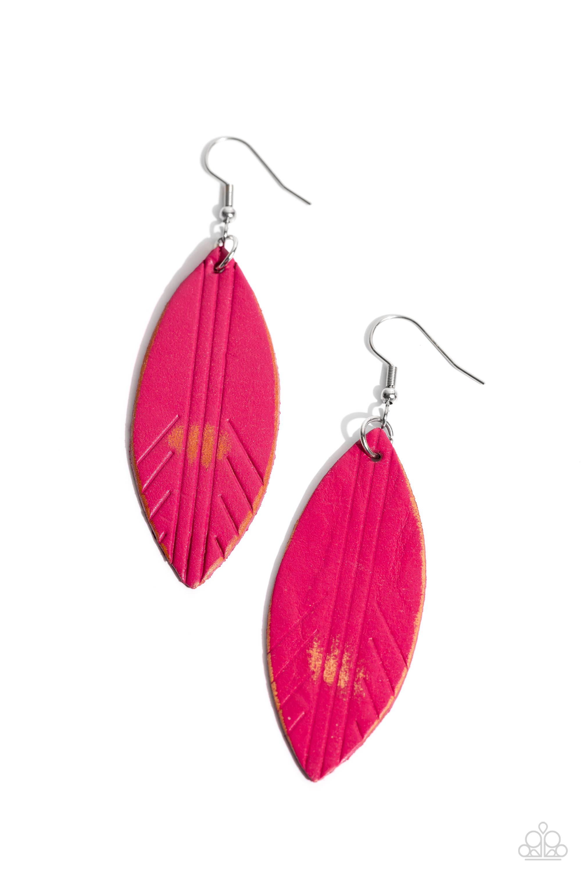 Leather Lounge - Pink Paparazzi Earring (PZ-1306)