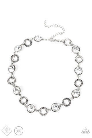 Rhinestone Rollout - White Paparazzi Fashion Fix Necklace Dec 2021