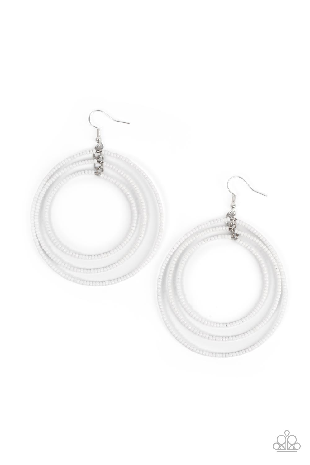 Colorfully Circulating - White Paparazzi Earring (PZ-3230)