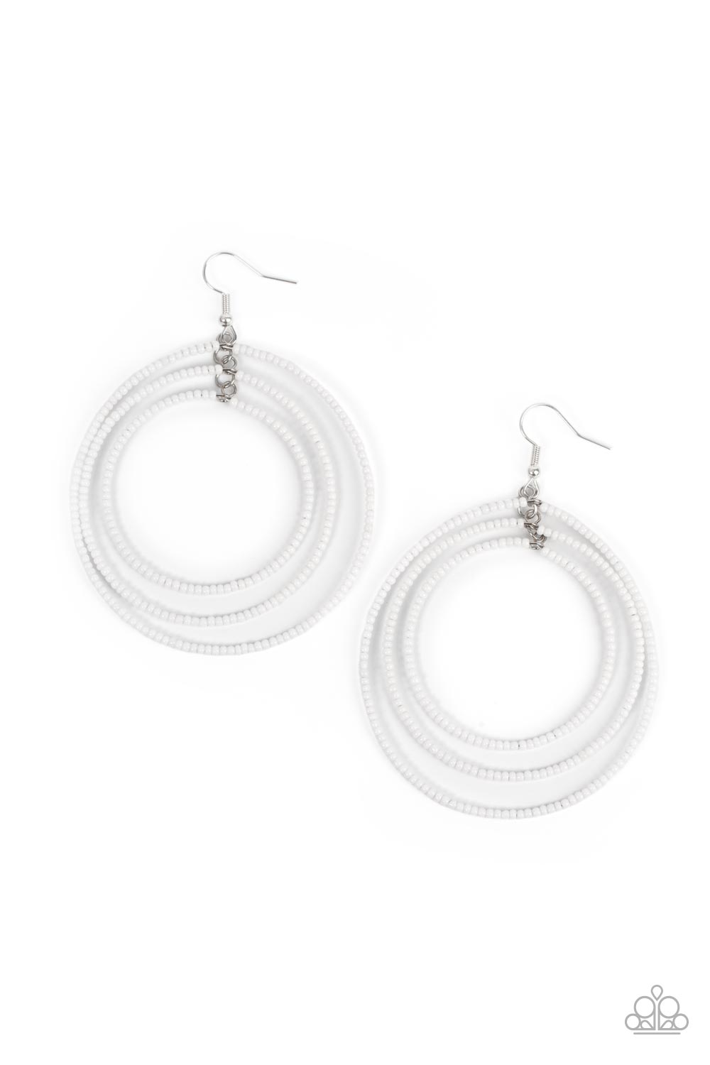 Colorfully Circulating - White Paparazzi Earring (#3230)