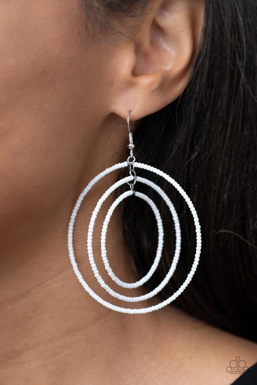 Colorfully Circulating - White Paparazzi Earring (PZ-3230)