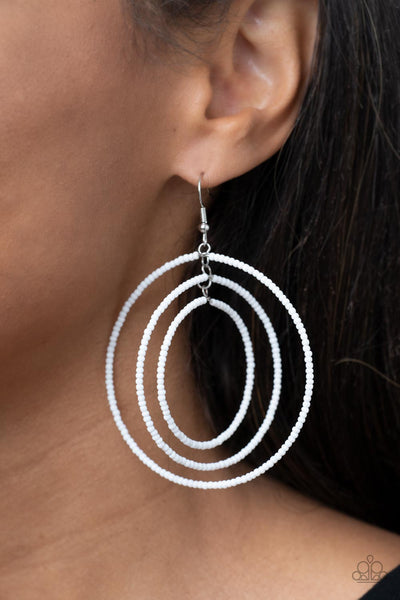 Colorfully Circulating - White Paparazzi Earring (#3230)