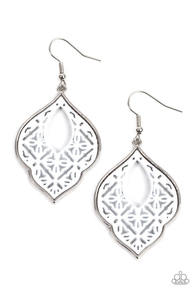 Thessaly Terrace - White Paparazzi Earring (#5541)