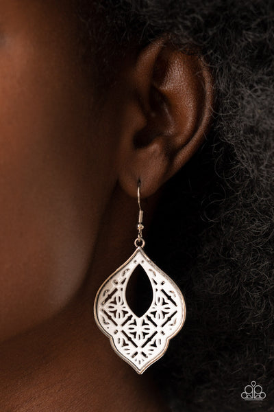 Thessaly Terrace - White Paparazzi Earring (#5541)