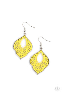 Thessaly Terrace - Yellow Paparazzi Earring (#5367)