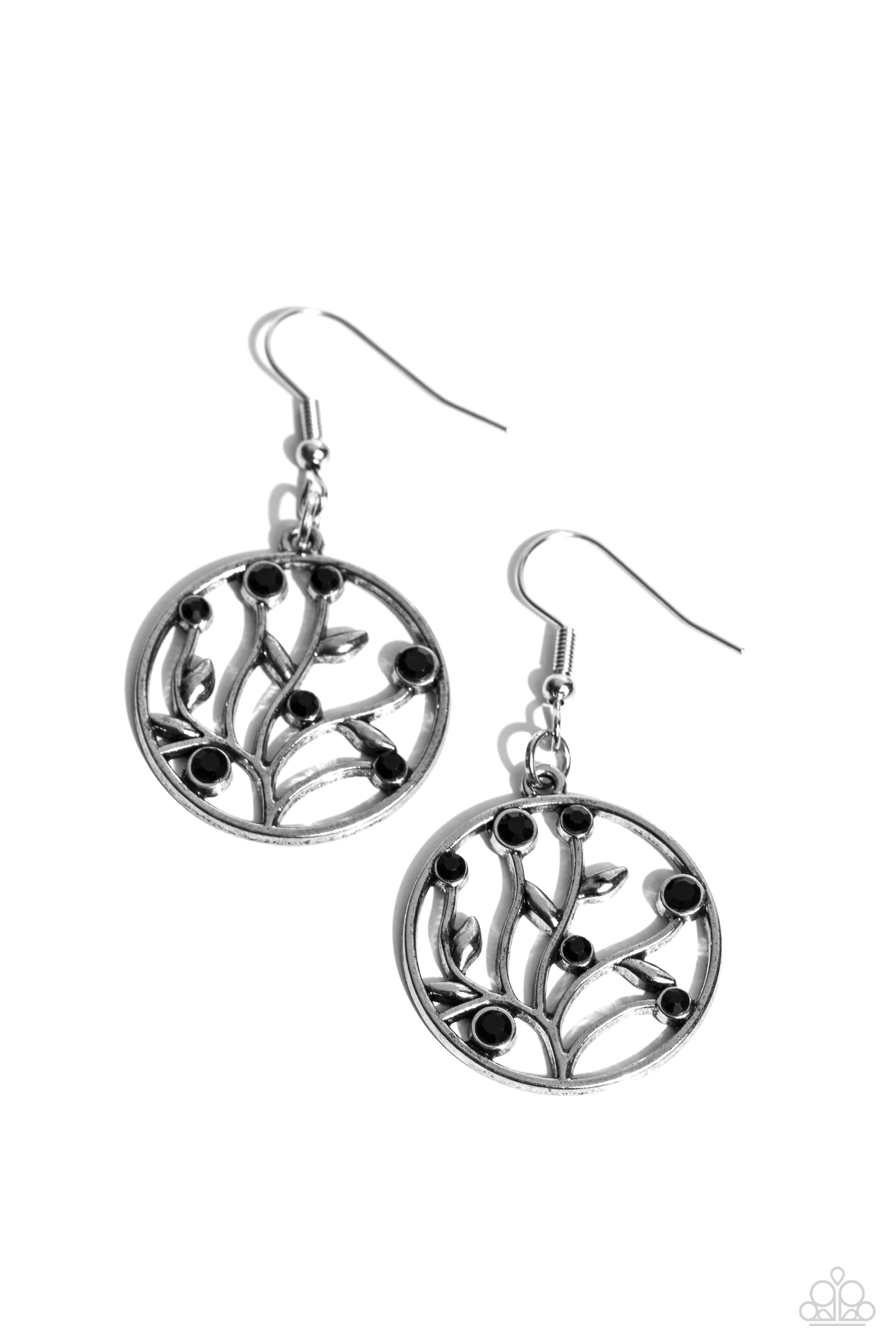 Bedazzlingly Branching - Black Paparazzi Earring (PZ-586)