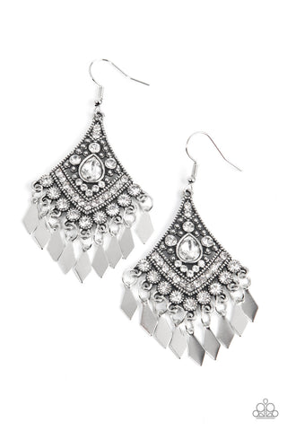 Indie Iridescence - White Paparazzi Earring (#5495)