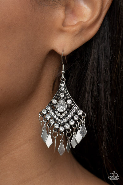 Indie Iridescence - White Paparazzi Earring (#5495)