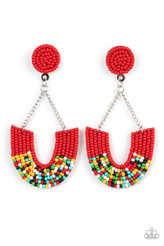 Make it RAINBOW - Red Paparazzi Earring (#1305)