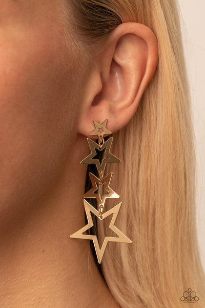 Superstar Crescendo - Gold Paparazzi Earring (#5410)