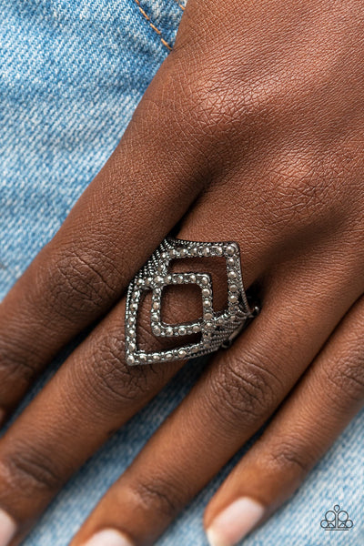 Diamond Duet - Black  Paparazzi Ring (R065)