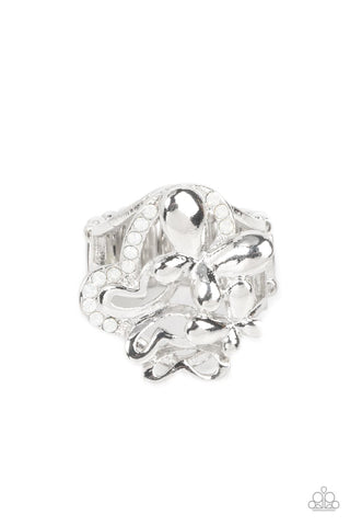 Fluttering Flashback - White Paparazzi Ring (R390)