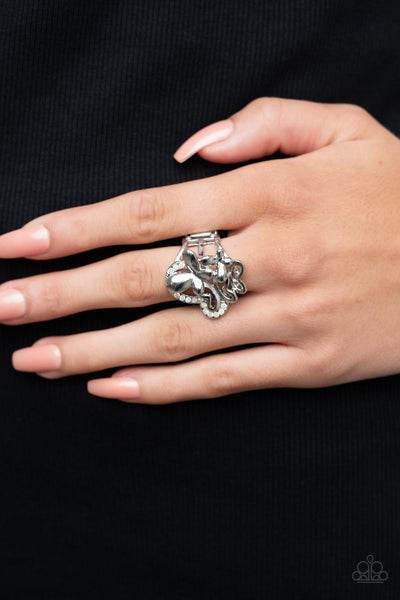 Fluttering Flashback - White Paparazzi Ring (R390)