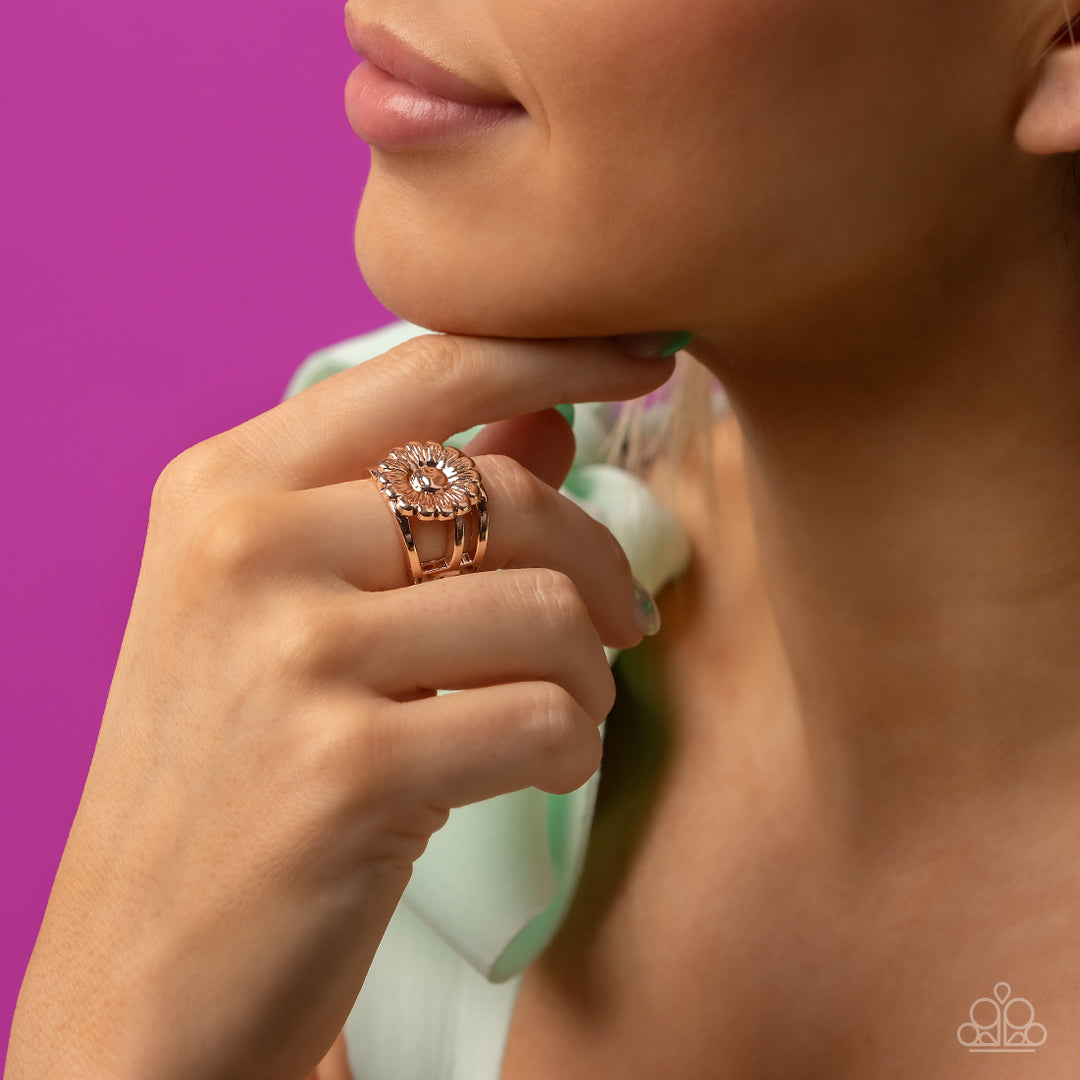 Roadside Daisies - Rose Gold Paparazzi Ring (T35)