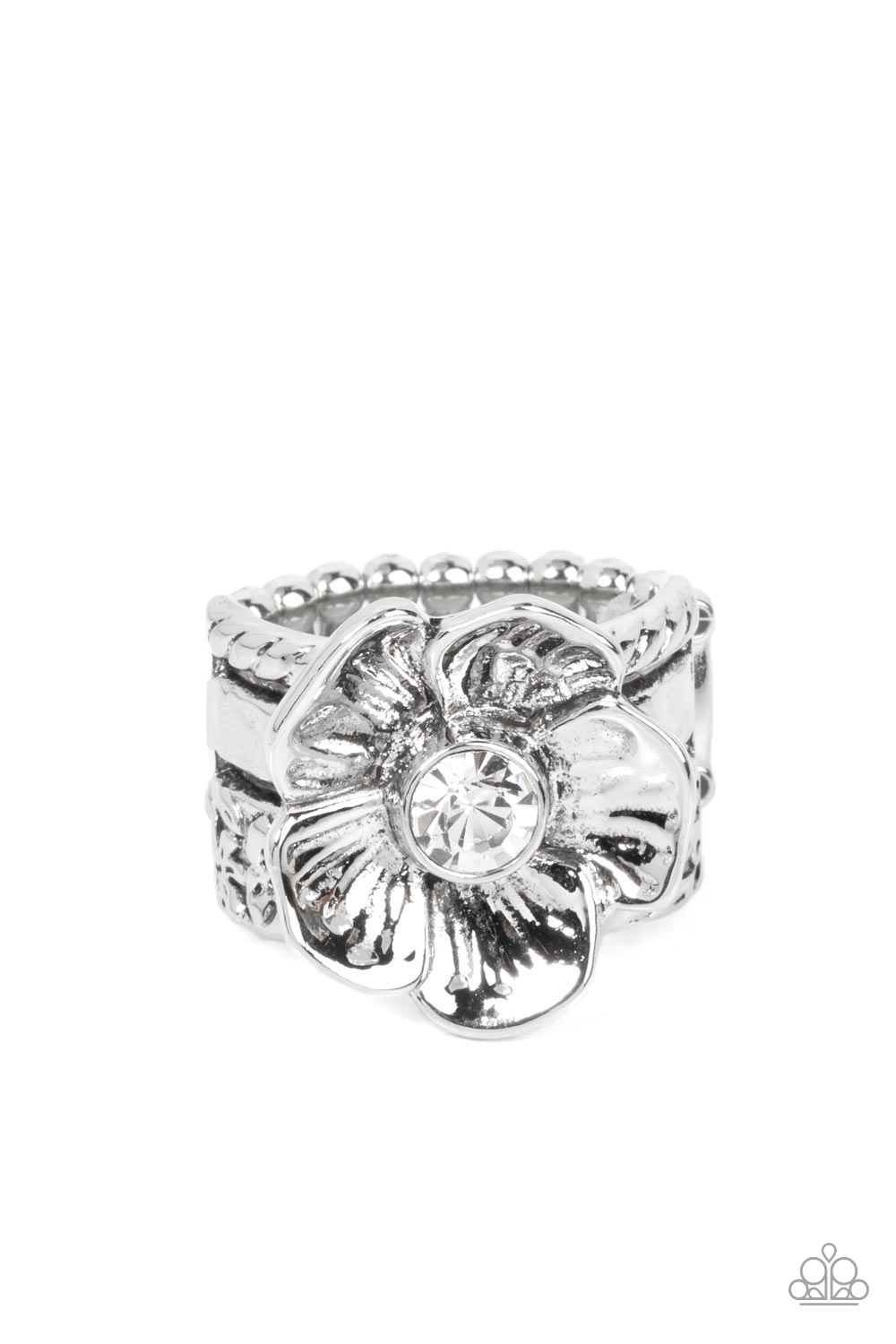 Prismatically Petunia - White Paparazzi Ring (R045)